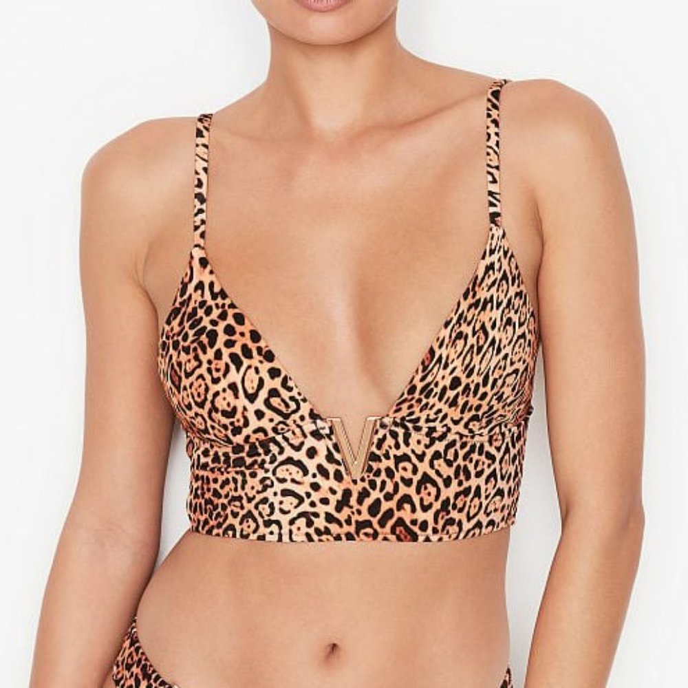 Victoria Secret Swim V-Hardware Bikini Top XS Extra-Small Leopard 30A-C 32A-B - Picture 3 of 8